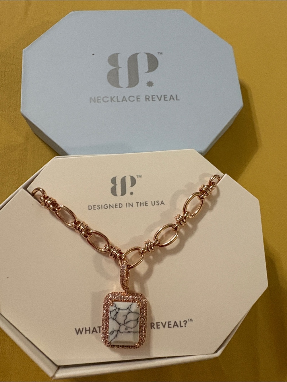 Women's Rose Gold Link Necklace with White Marble Pendant
